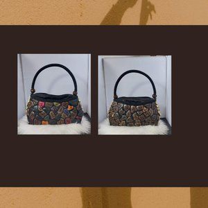 Natural Coconut Shell Handmade Handbag (Multicolored on one side/Solid on other)